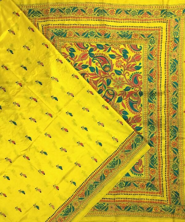 KANTHA EMBROIDERED KATAN SILK SAREE