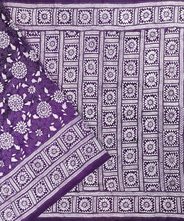 KANTHA EMBROIDERED KATAN SILK SAREE