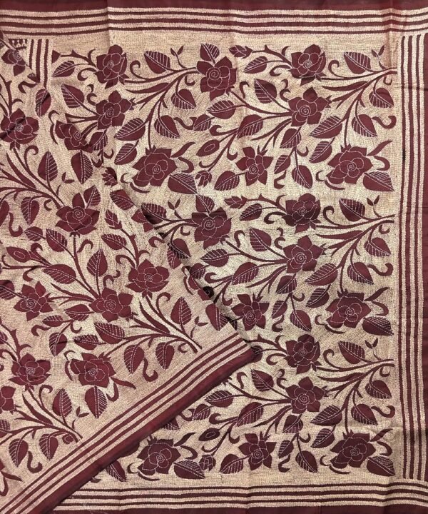 KANTHA EMBROIDERED KATAN SILK SAREE