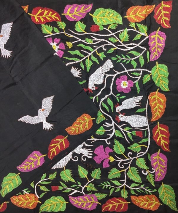 KANTHA EMBROIDERED KATAN SILK SAREE