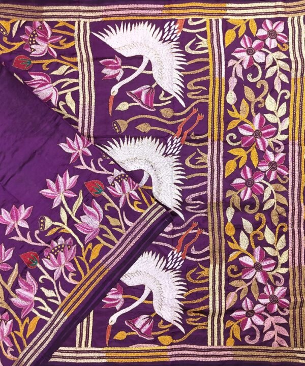 KANTHA EMBROIDERED KATAN SILK SAREE