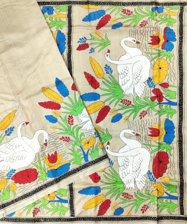 KANTHA EMBROIDERED TUSSAR SAREE