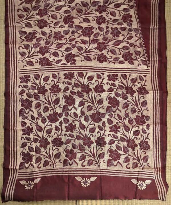 KANTHA EMBROIDERED KATAN SILK SAREE - Image 2