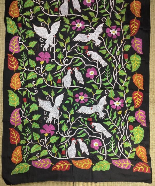 KANTHA EMBROIDERED KATAN SILK SAREE - Image 2