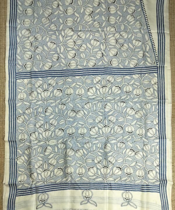 KANTHA EMBROIDERED KATAN SILK SAREE - Image 2