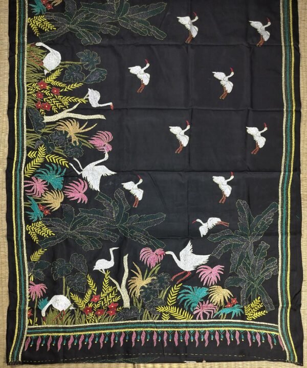 KANTHA EMBROIDERED KATAN SILK SAREE - Image 2