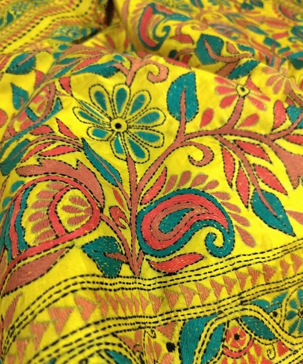 KANTHA EMBROIDERED KATAN SILK SAREE - Image 3