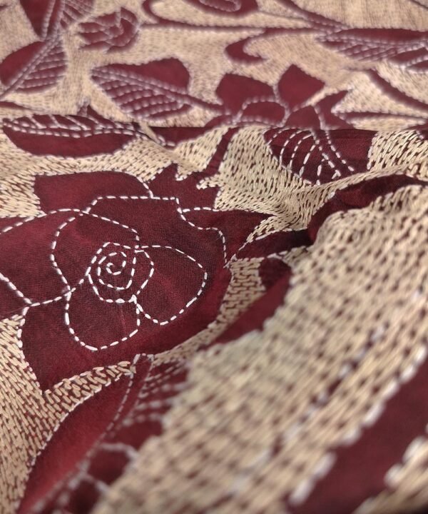 KANTHA EMBROIDERED KATAN SILK SAREE - Image 3