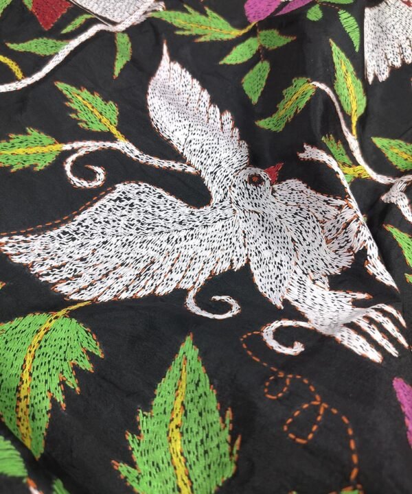 KANTHA EMBROIDERED KATAN SILK SAREE - Image 3