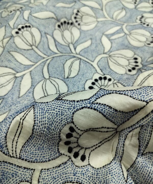 KANTHA EMBROIDERED KATAN SILK SAREE - Image 3