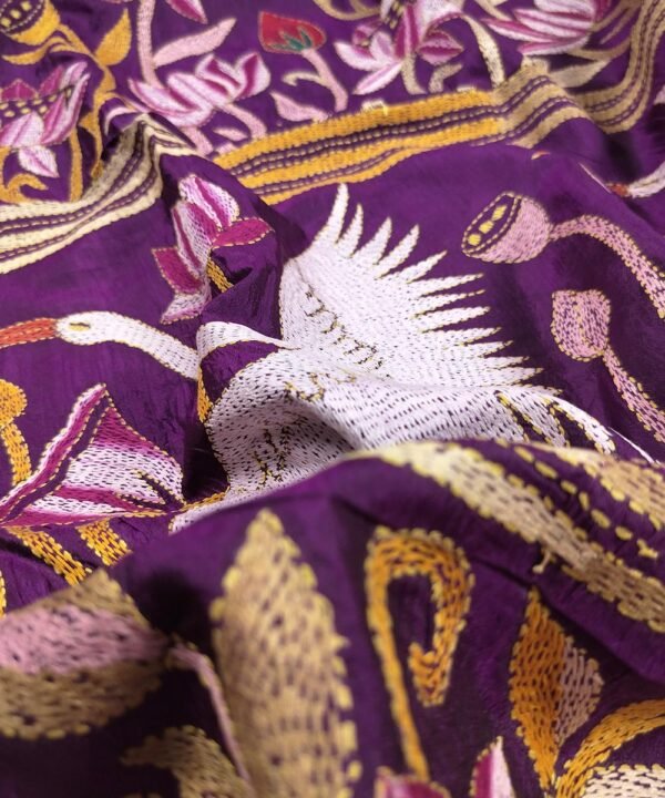 KANTHA EMBROIDERED KATAN SILK SAREE - Image 3