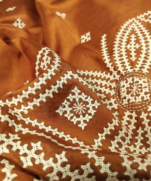 KATHIAWAD EMBROIDERED KATAN SILK SAREE - Image 3