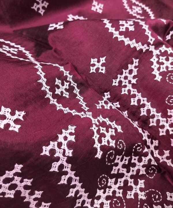 KATHIAWAD EMBROIDERED KATAN SILK SAREE - Image 3