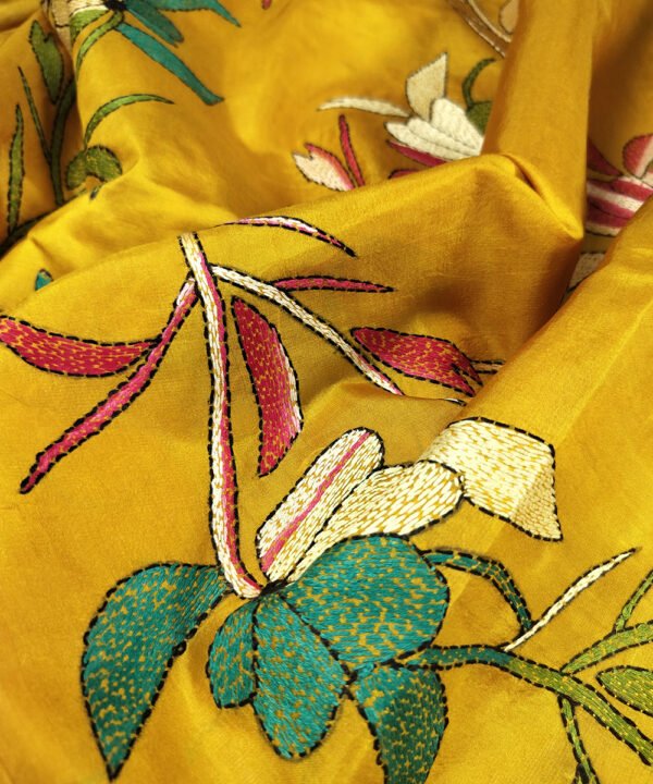 KANTHA EMBROIDERED KATAN SILK SAREE - Image 3