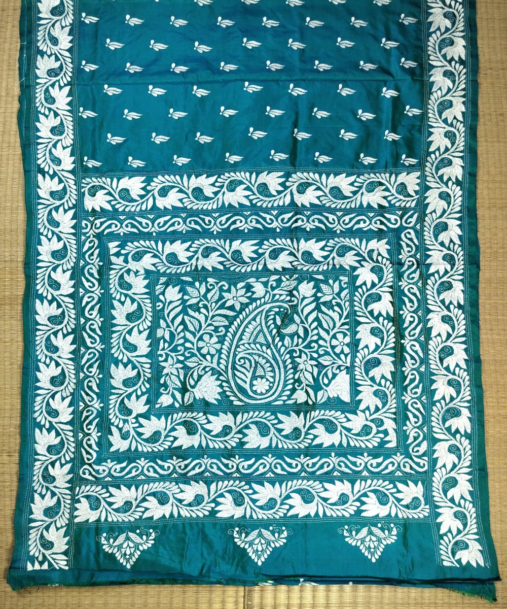 KANTHA EMBROIDERED KATAN SILK SAREE - Image 2