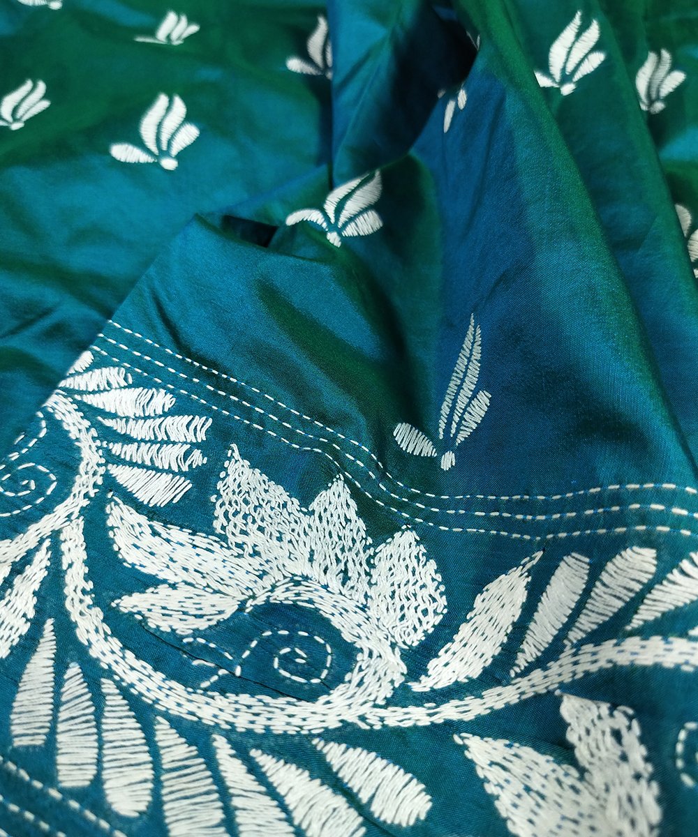 KANTHA EMBROIDERED KATAN SILK SAREE - Image 3