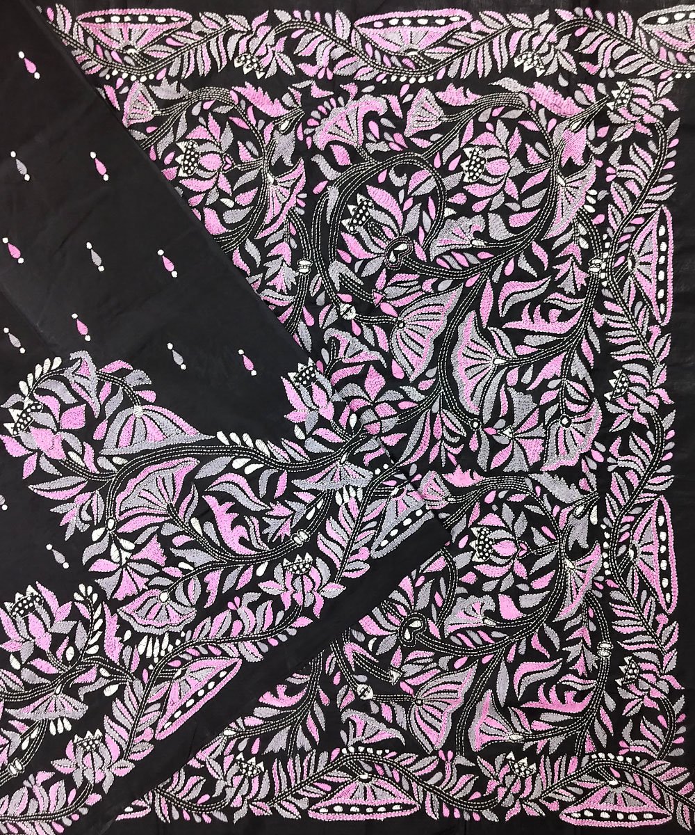 KANTHA EMBROIDERED KATAN SILK SAREE