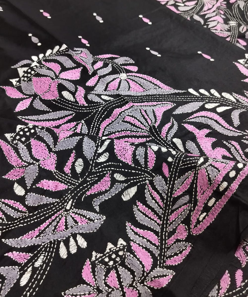 KANTHA EMBROIDERED KATAN SILK SAREE - Image 3