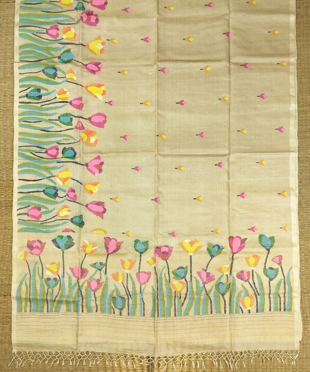 JAMDANI HANDLOOM TUSSAR SILK SAREE - Image 2