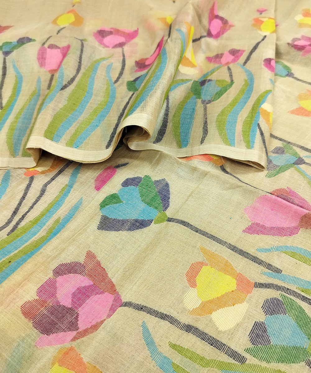 JAMDANI HANDLOOM TUSSAR SILK SAREE - Image 3