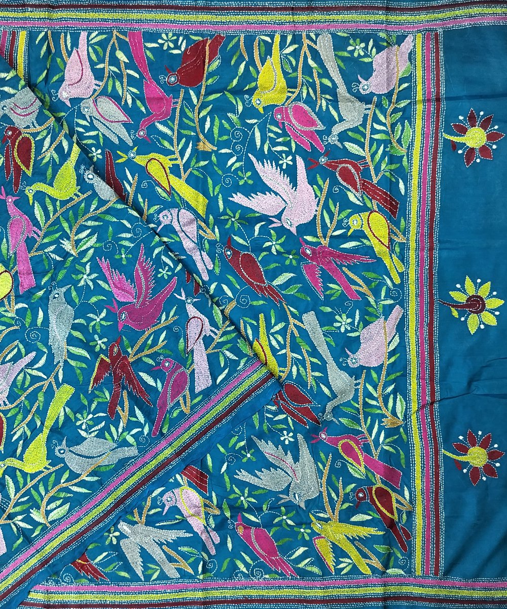 KANTHA EMBROIDERED KATAN SILK SAREE