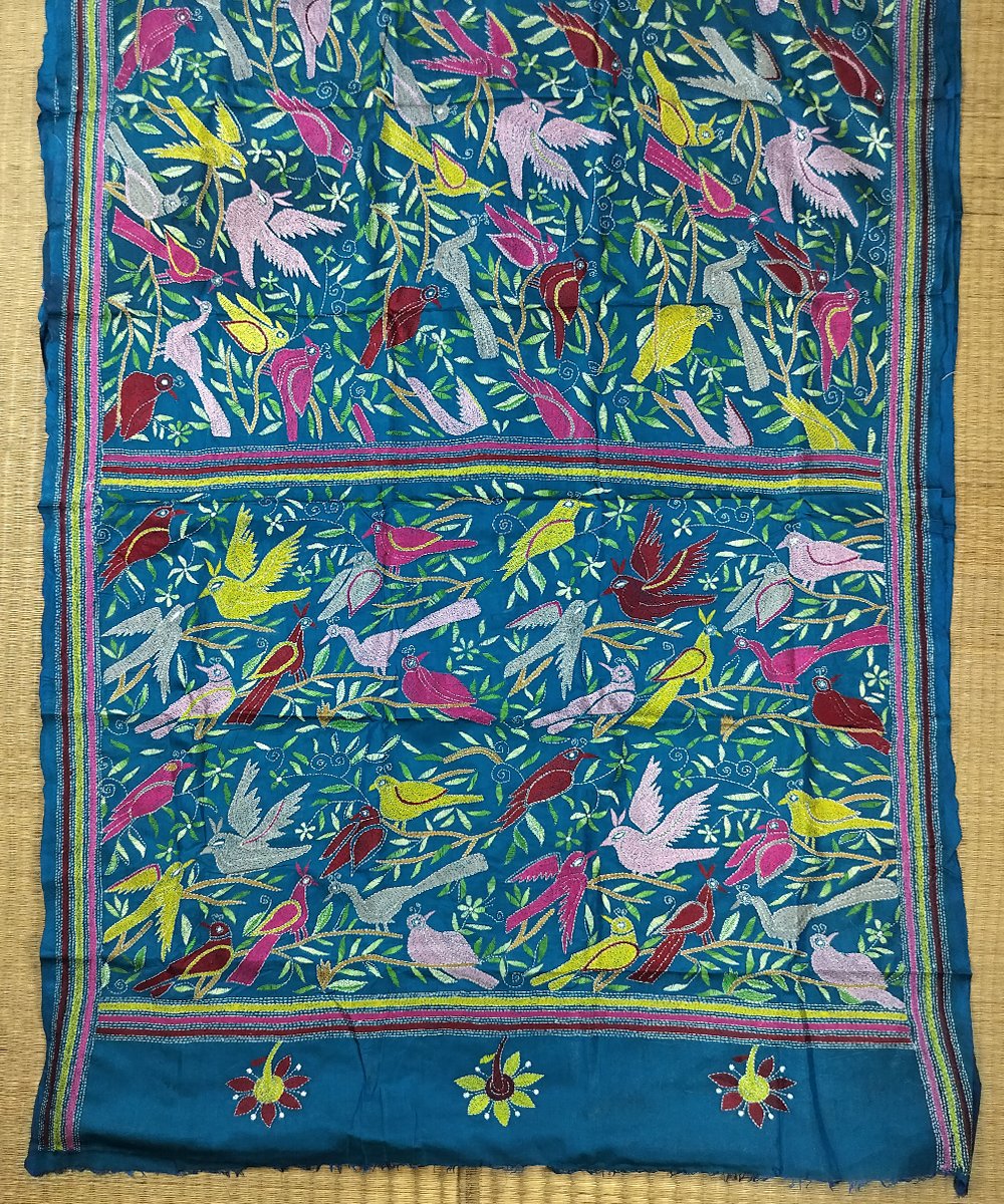 KANTHA EMBROIDERED KATAN SILK SAREE - Image 2