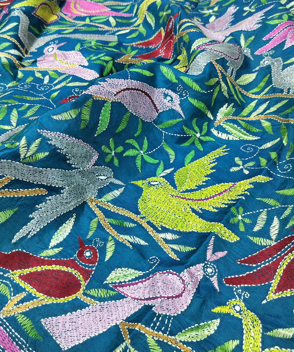 KANTHA EMBROIDERED KATAN SILK SAREE - Image 3