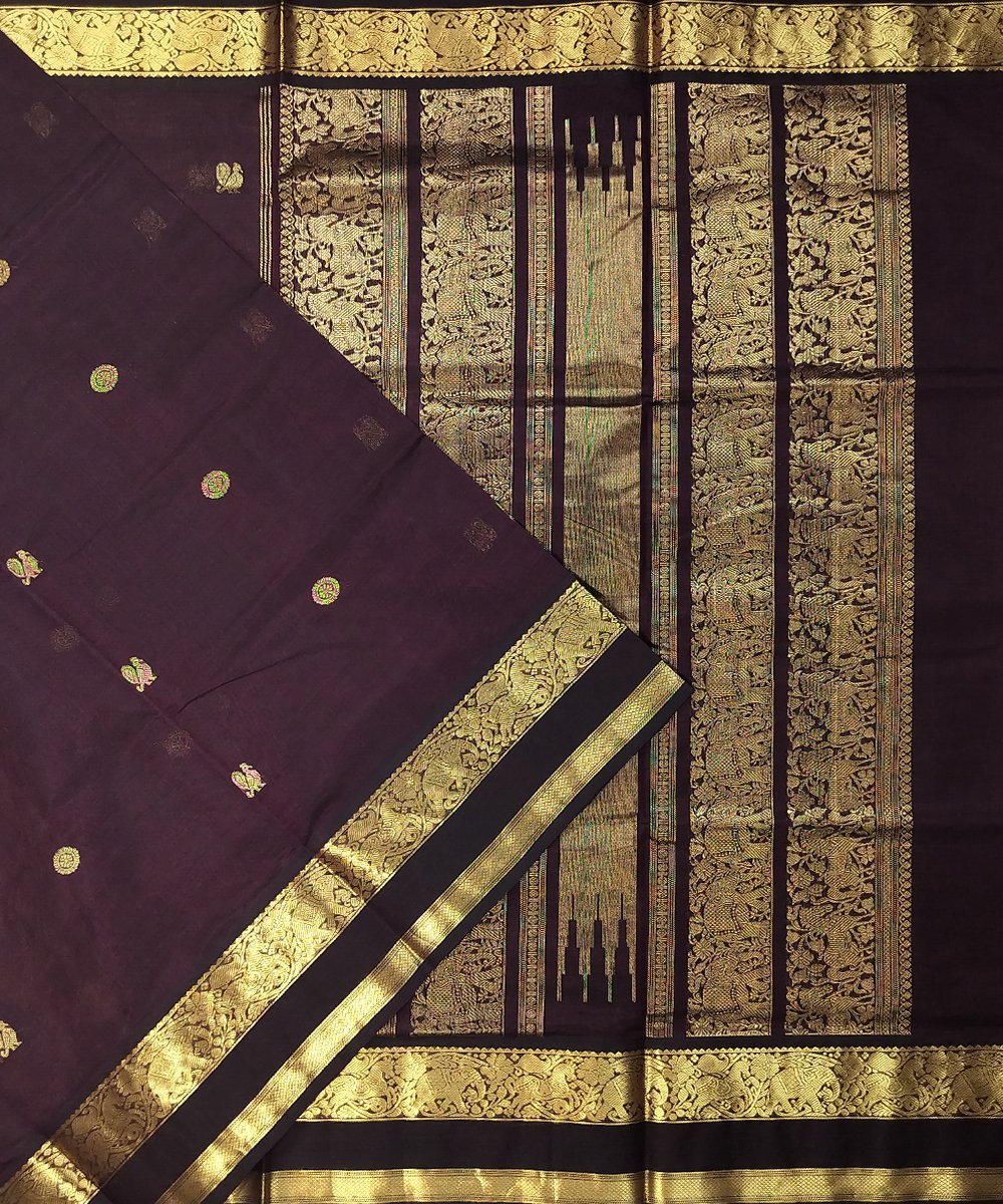 KORVAI KANJEEVARAM HANDLOOM RETTAPET BORDER SILK COTTON SAREE