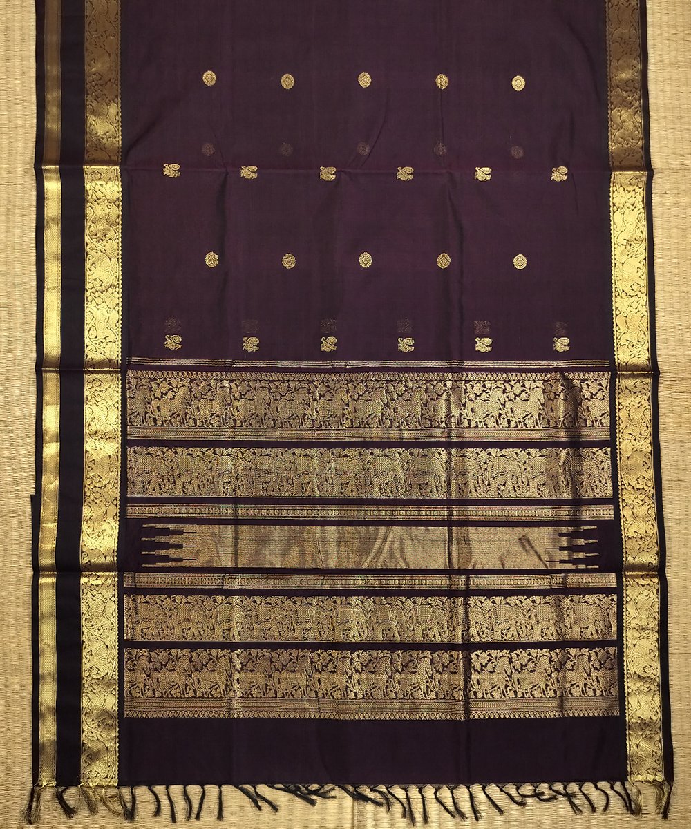 KORVAI KANJEEVARAM HANDLOOM RETTAPET BORDER SILK COTTON SAREE - Image 2