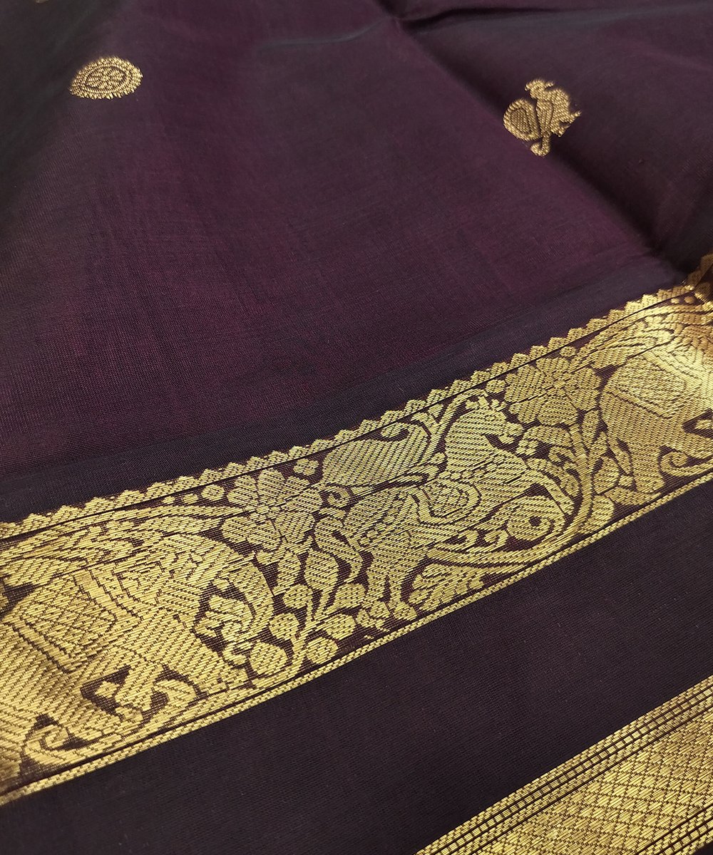 KORVAI KANJEEVARAM HANDLOOM RETTAPET BORDER SILK COTTON SAREE - Image 3