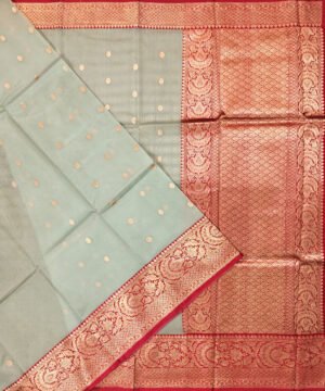BANARASI HANDLOOM KORA SILK SAREE WITH KATAN BROCADE BORDER AND PALLU