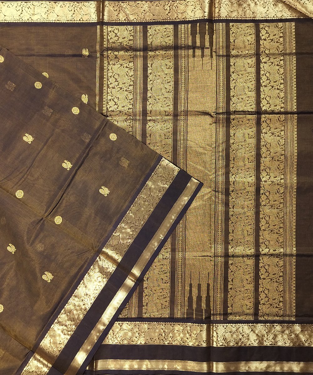 KORVAI KANJEEVARAM HANDLOOM RETTAPET BORDER SILK COTTON SAREE