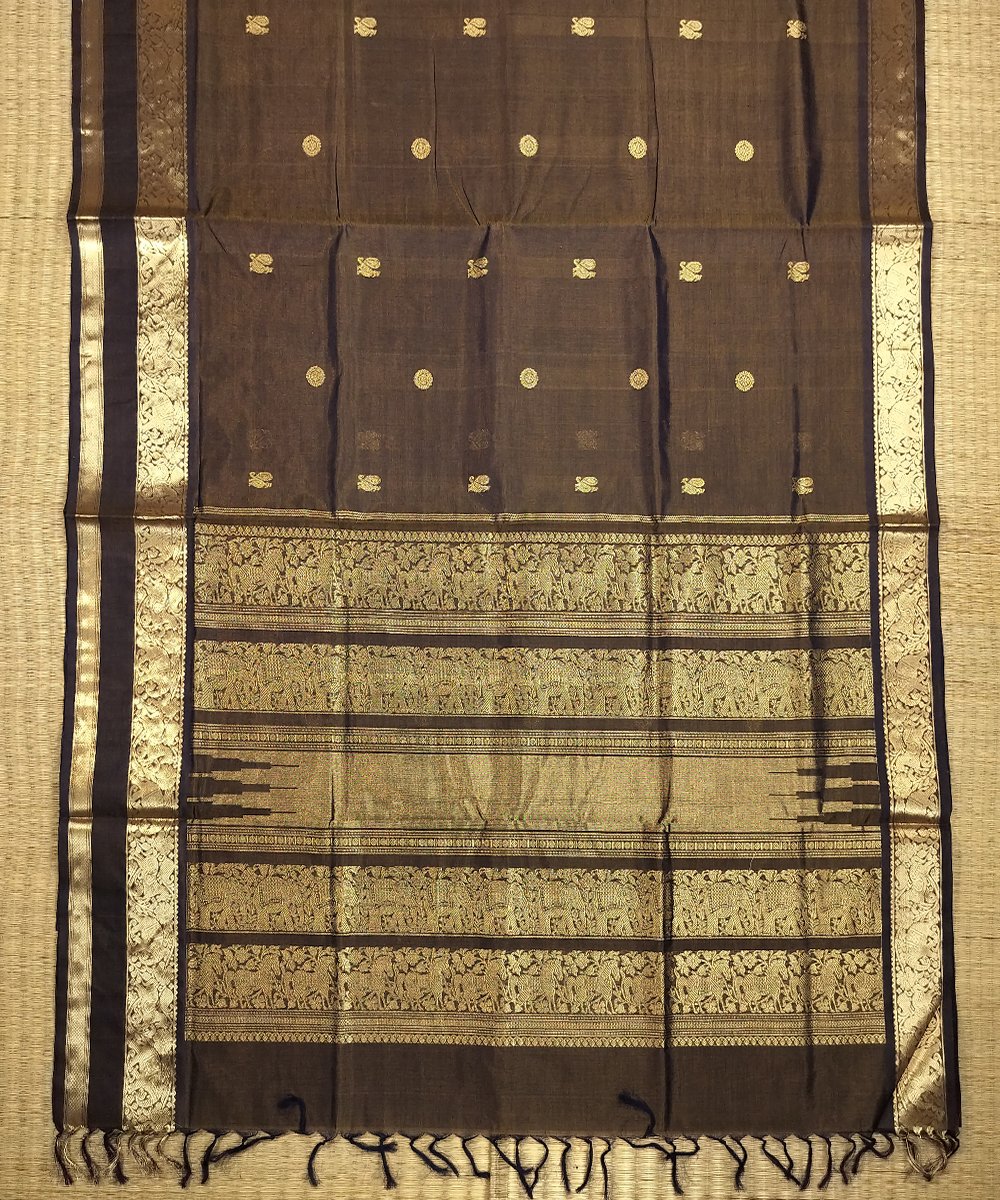 KORVAI KANJEEVARAM HANDLOOM RETTAPET BORDER SILK COTTON SAREE - Image 2