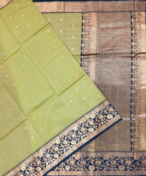 BANARASI HANDLOOM KORA SILK SAREE WITH KATAN BROCADE BORDER AND PALLU