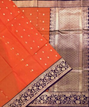 BANARASI HANDLOOM KORA SILK SAREE WITH KATAN BROCADE BORDER AND PALLU