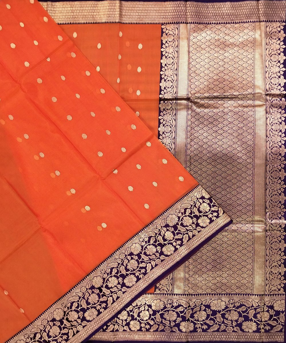 BANARASI HANDLOOM KORA SILK SAREE WITH KATAN BROCADE BORDER AND PALLU