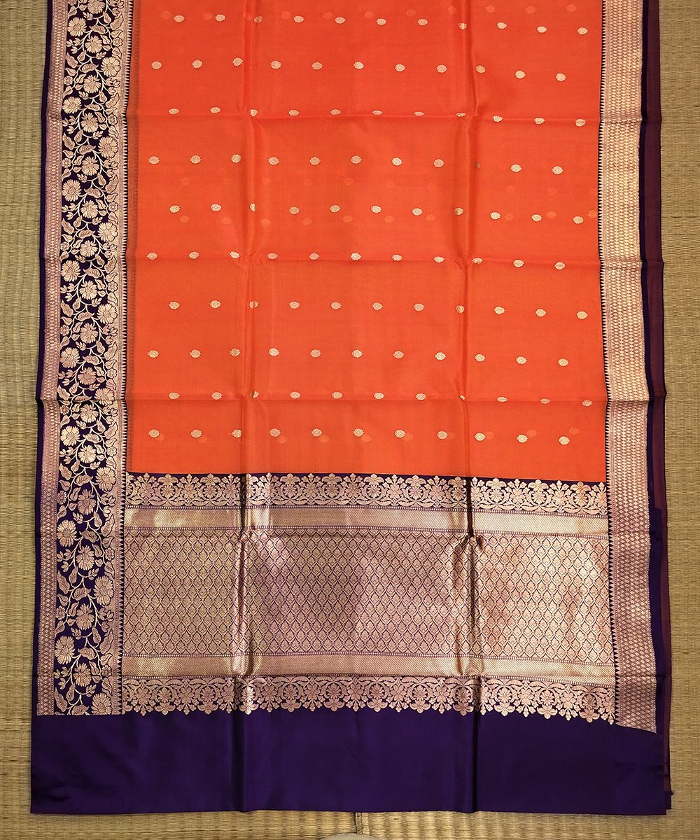 BANARASI HANDLOOM KORA SILK SAREE WITH KATAN BROCADE BORDER AND PALLU - Image 2