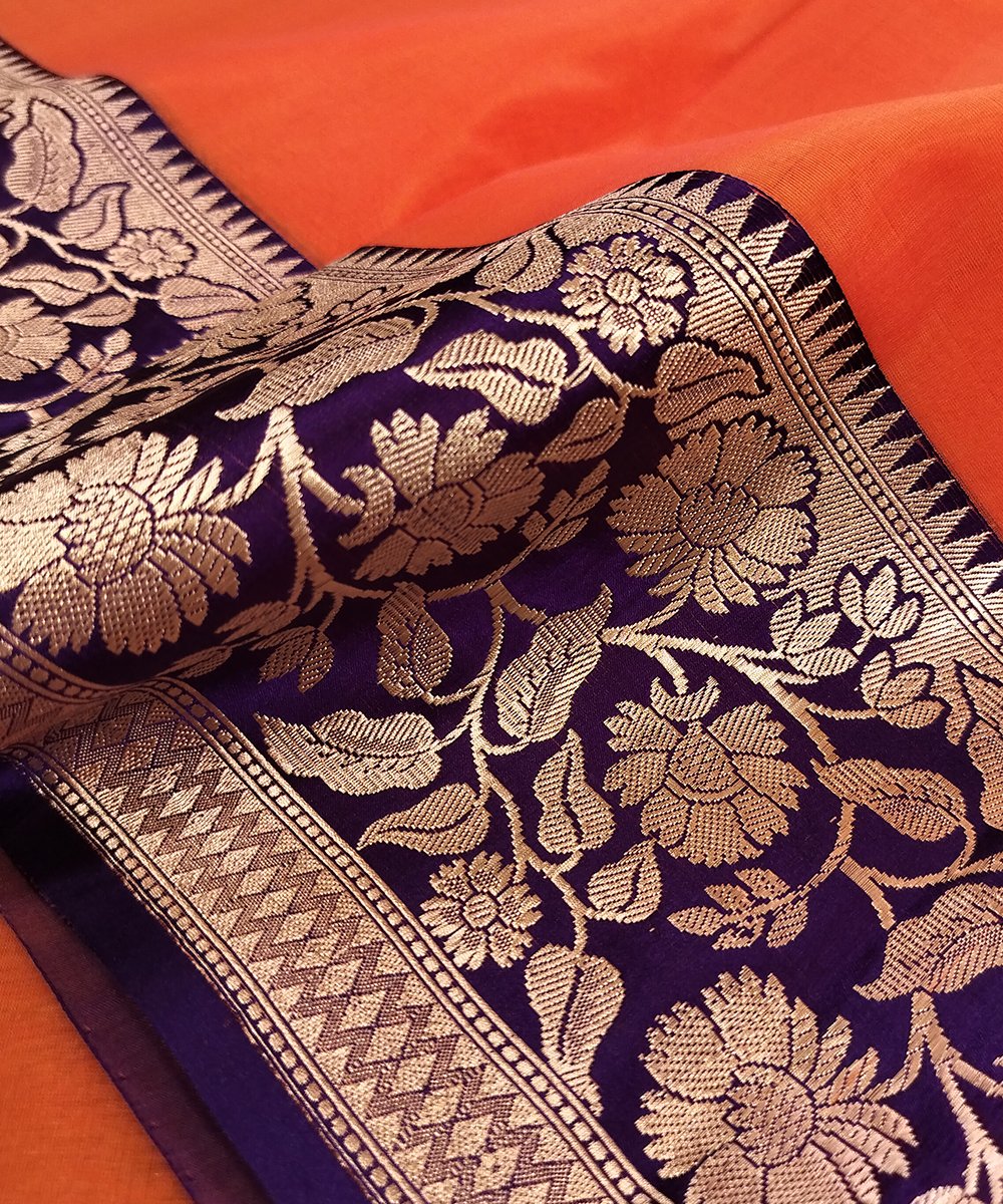 BANARASI HANDLOOM KORA SILK SAREE WITH KATAN BROCADE BORDER AND PALLU - Image 3