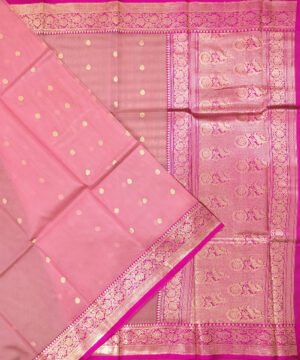 BANARASI HANDLOOM KORA SILK SAREE WITH KATAN BROCADE BORDER AND PALLU