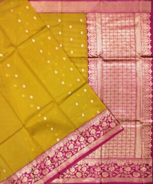 BANARASI HANDLOOM KORA SILK SAREE WITH KATAN BROCADE BORDER AND PALLU