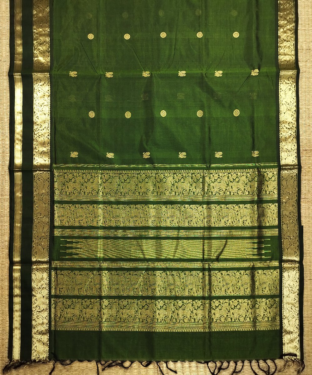 KORVAI KANJEEVARAM HANDLOOM RETTAPET BORDER SILK COTTON SAREE - Image 2