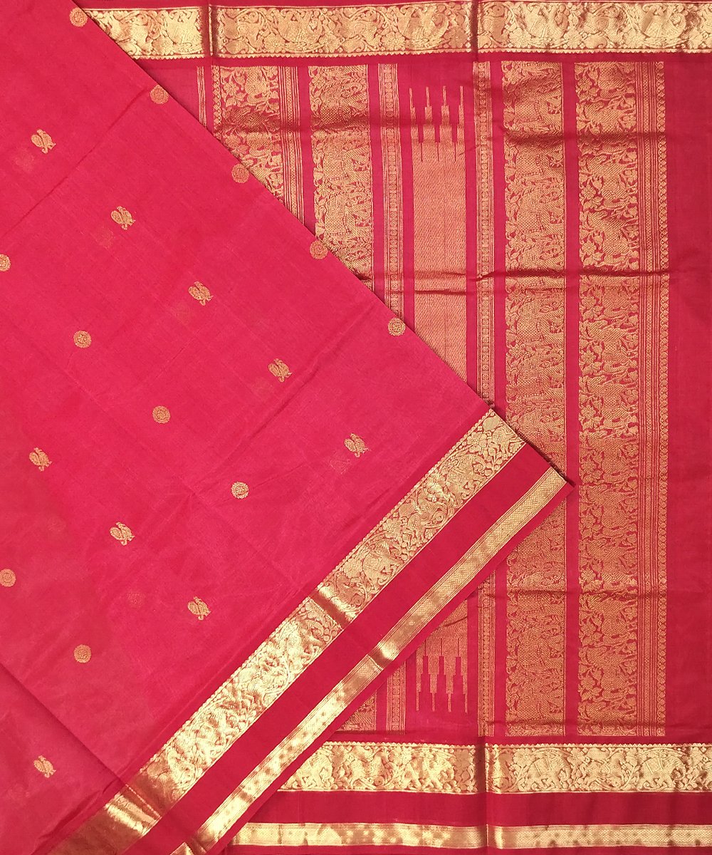 KORVAI KANJEEVARAM HANDLOOM RETTAPET BORDER SILK COTTON SAREE