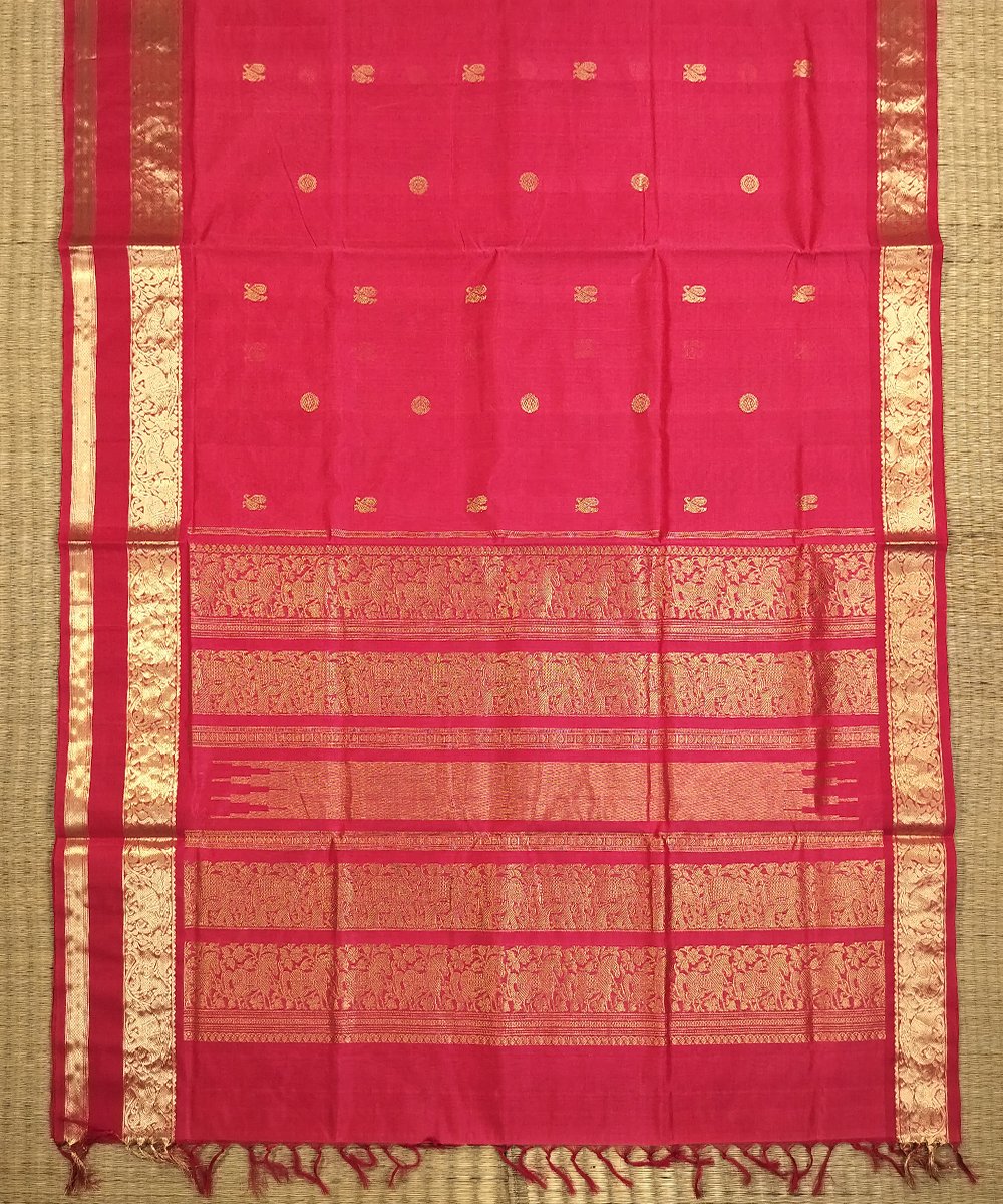KORVAI KANJEEVARAM HANDLOOM RETTAPET BORDER SILK COTTON SAREE - Image 2