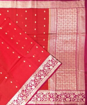BANARASI HANDLOOM KORA SILK SAREE WITH KATAN BROCADE BORDER AND PALLU